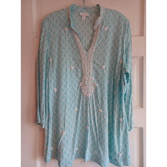 Charter Club embroidered tunic 1X plus turquoise beach resort Coastal Gran. flaw - Picture 1 of 11